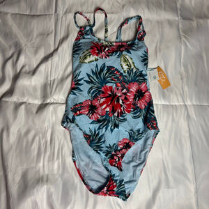 Women's Kona Sol Blue Red Floral One Piece Swimsuit M